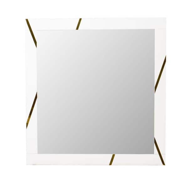Nixa White and Gold 47 in. W x 30 in. H Modern Rectangle Wood Framed Mirror