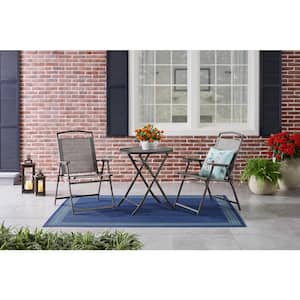 Mix and Match Folding Unpadded Sling Outdoor Dining Chair in Riverbed Taupe (2-Pack)
