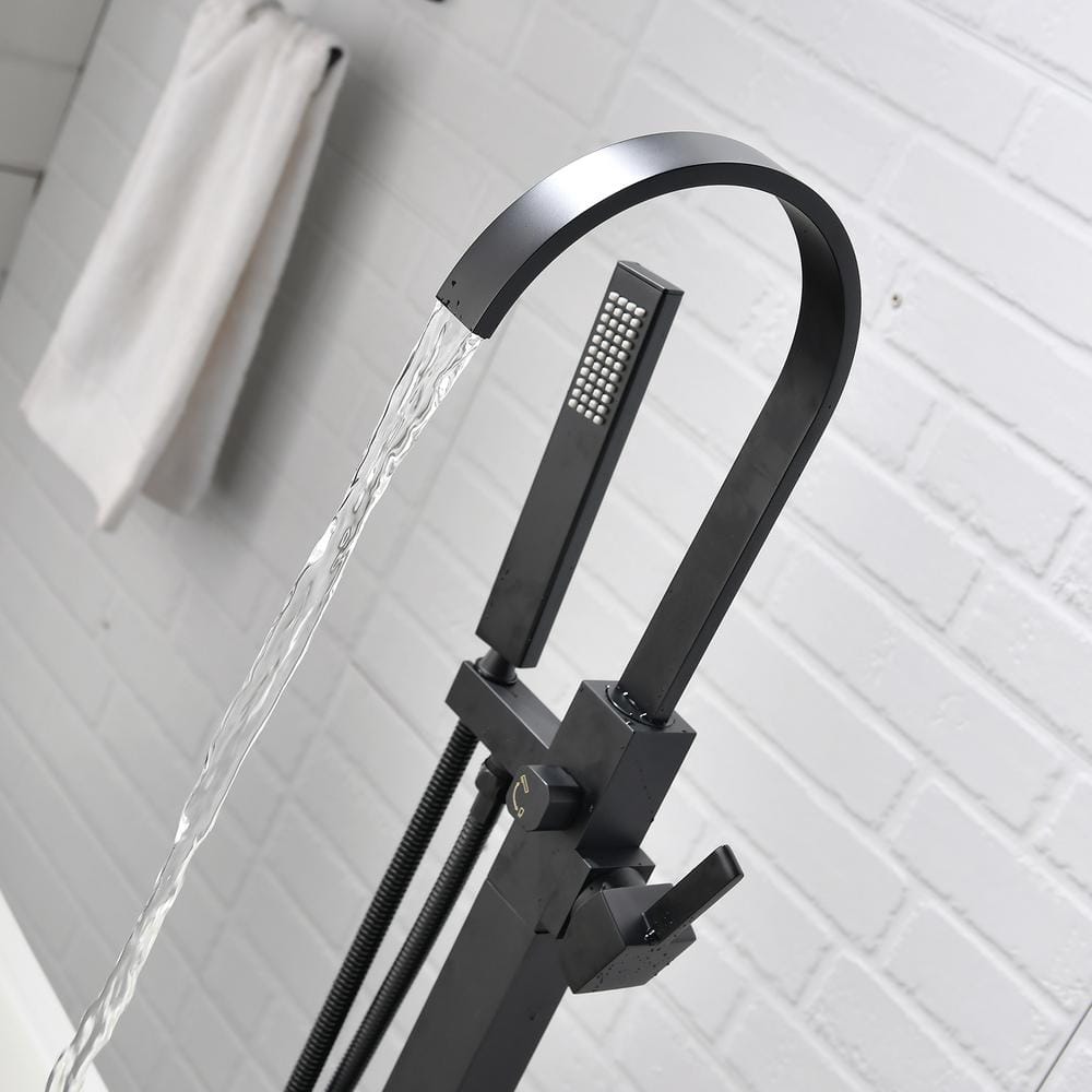 Matte Black Freestanding Tub Faucet with Hand Shower