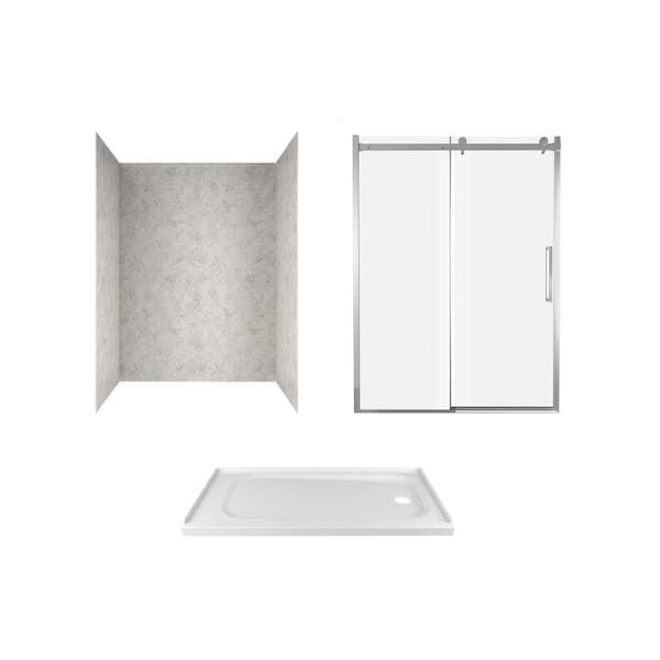 American Standard Passage 60 in. x 72 in. 3-Piece Glue-Up Alcove Shower Wall, Door and Base Kit with Right Drain in Platinum Marble