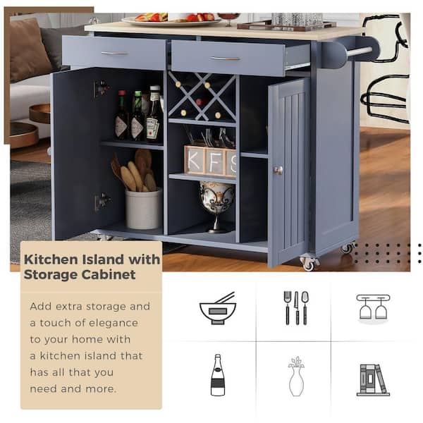 48 Kitchen Island Utility Rolling Cart w/ 2 Storage Drawers & 3 Cabinets,  Grey, 1 Unit - Fry's Food Stores