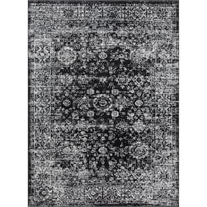 Earl Black/Cream 5 ft. x 7 ft. Distressed Vintage Persian Woven Rectangle Area Rug