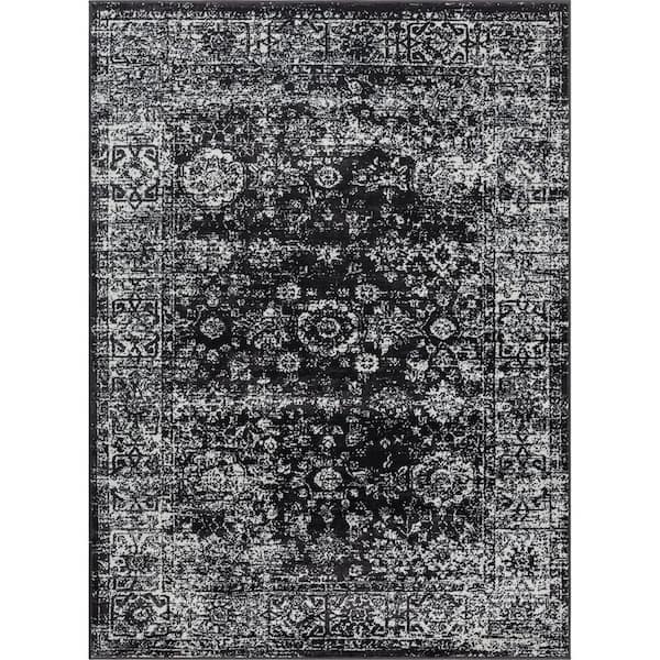 Madison Park Earl Black/Cream 6 ft. x 9 ft. Distressed Vintage Persian Woven Rectangle Area Rug