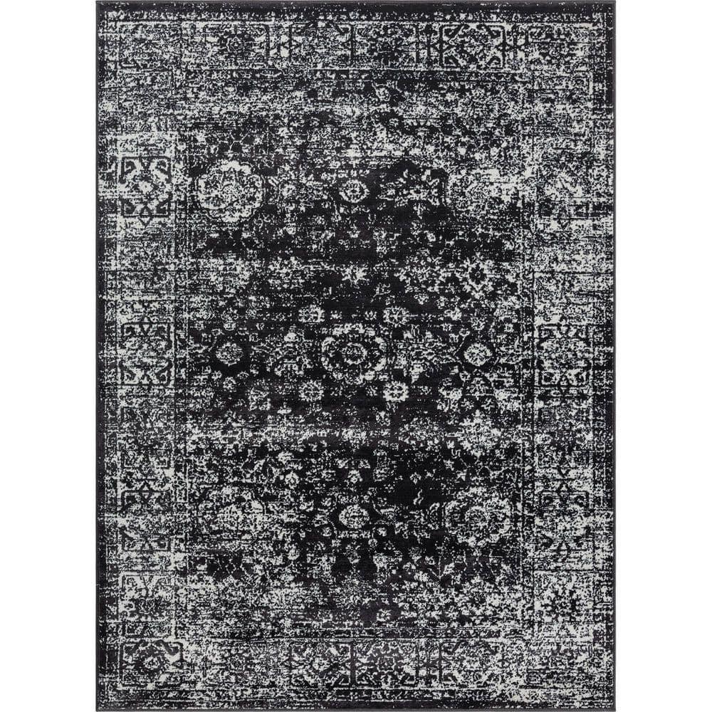 Madison Park Earl Black/Cream 8 ft. x 10 ft. Distressed