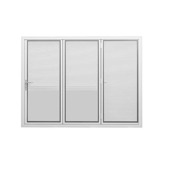 108 in. x 80 in. Right Swing/Outswing Double Tempered Glass White Louver Aluminum Folding Patio Door