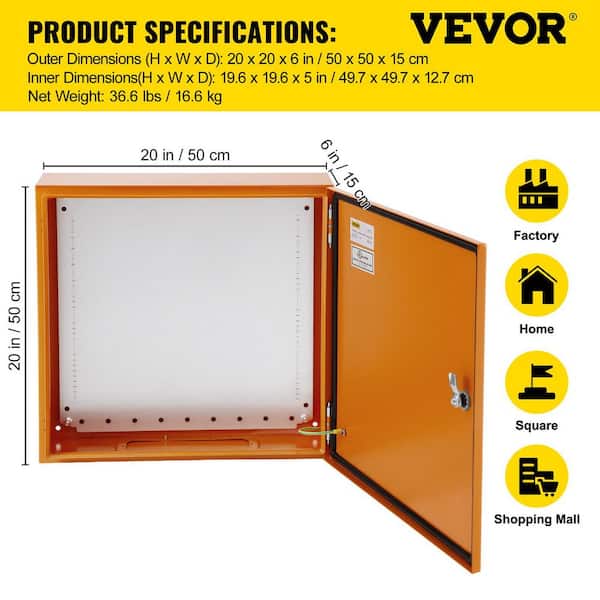 VEVOR 20.0 x 20.0 x 6.0 in. NEMA 4 IP65 Outdoor Junction Box