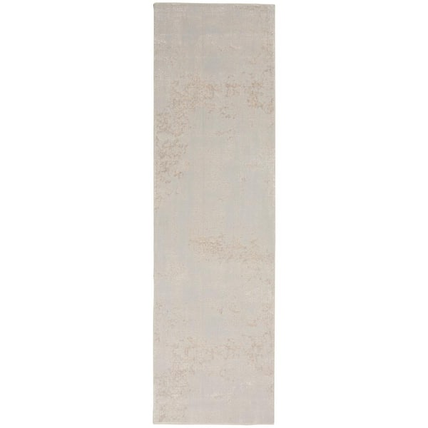 Nourison Silky Textures Ivory/Grey 2 ft. x 8 ft. Abstract Contemporary Runner Area Rug