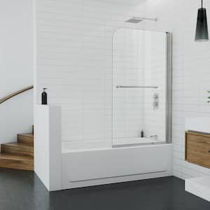 Maui 34 in. W x 58 in. H Frameless Sliding Shower Door/Enclosure Tub Door in Brushed Nickel with Clear Glass