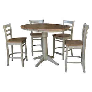 Olivia 5-Piece 36 in. Hickory/Stone Extendable Solid Wood Counter Height Dining Set with Emily Stools