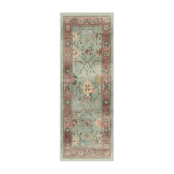 Machine Washable Rug with Standard Pad-Jemima Sage & Rosewood 2x7