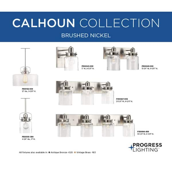 Calhoun Collection 30-1/4 in. 4-Light Brushed Nickel Clear Glass Farmhouse  Urban Industrial Bathroom Vanity Light