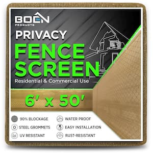 6 ft. X 50 ft. Beige Privacy Fence Screen Netting Mesh with Reinforced Grommet for Chain link Garden Fence
