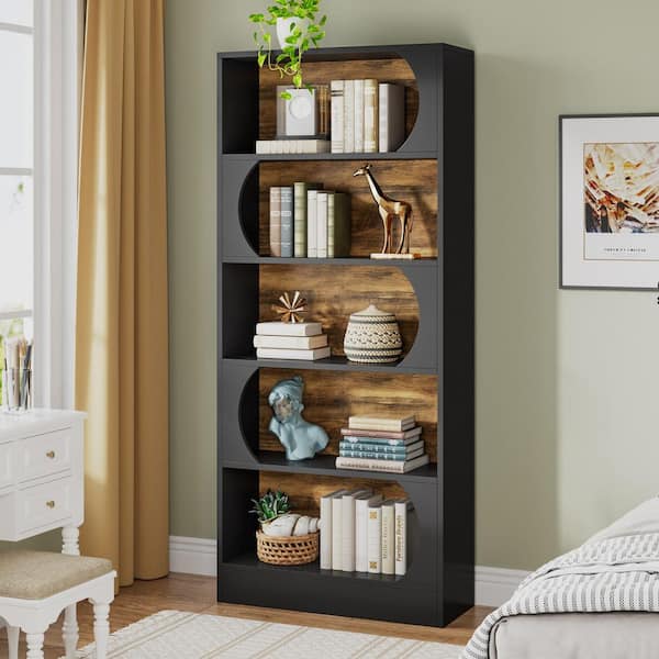 Eulas 71 in. Tall Black Wood 5-Shelf Standard Bookcase with Interior Shelves, Storage, 5 Tier Bookcase Living Room Home