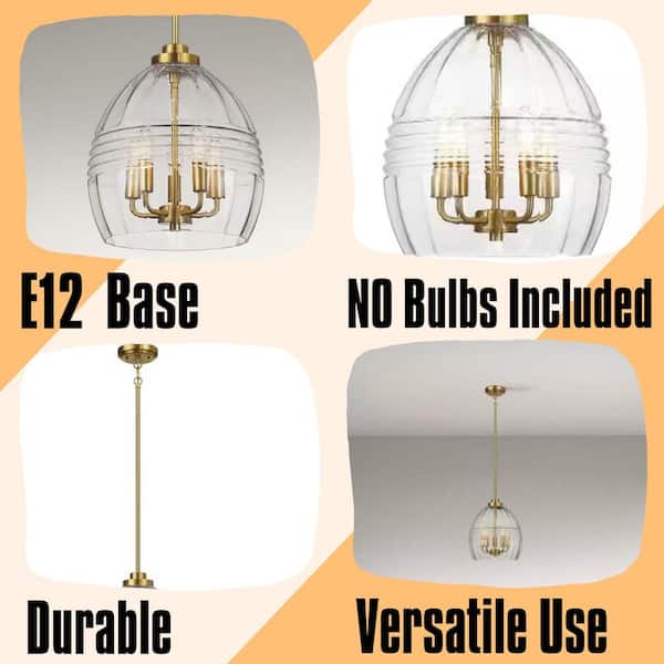 Modern 60-Watt 5-Light Satin Gold Brass Dome Pendant Pendant Light with Clear Glass Shade
