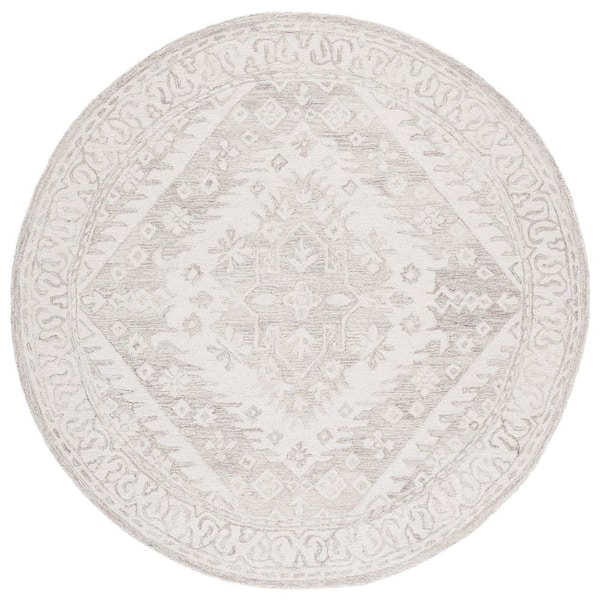 SAFAVIEH Ebony 6 ft. x 6 ft. Beige/Ivory Ornate Medallion Round Area Rug