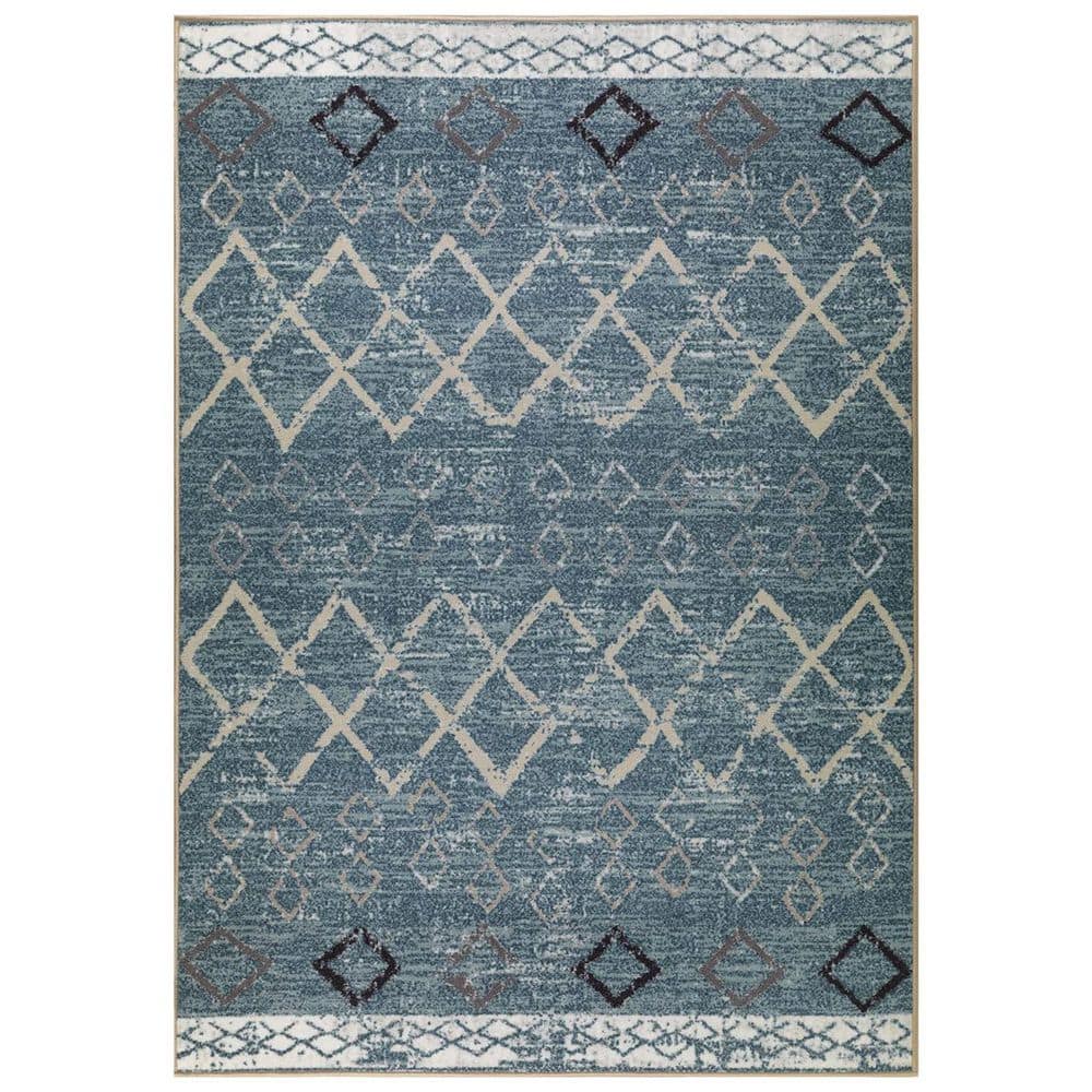 Blue Polypropylene 5 ft. x 7 ft. Geometric Indoor Area Rug