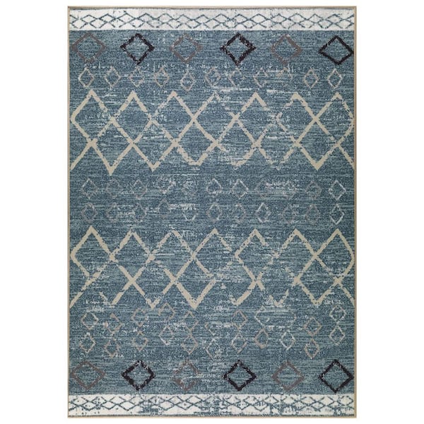 Unbranded Blue Polypropylene 5 ft. x 7 ft. Geometric Indoor Area Rug