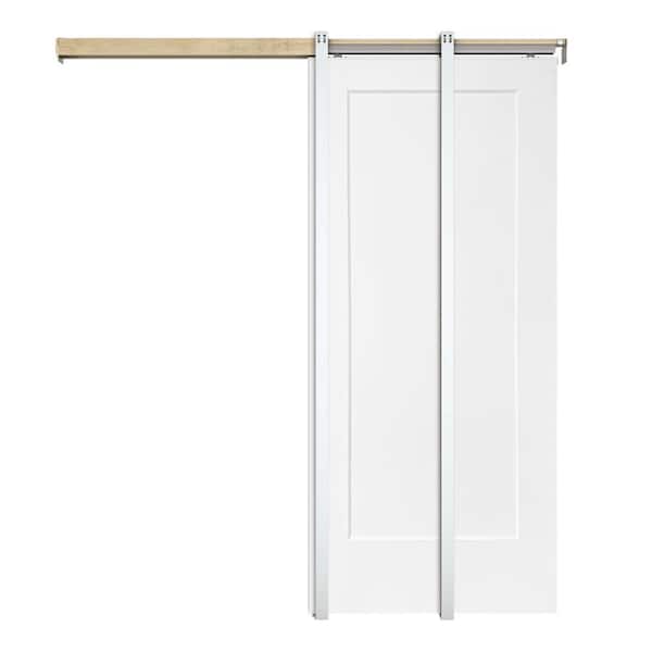 CALHOME 30 in. x 80 in. White Primed Composite MDF 1Panel Interior Sliding Door with Pocket Door Frame and Hardware Kit