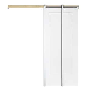 30 in. x 80 in. White Primed Composite MDF 1Panel Interior Sliding Door with Pocket Door Frame and Hardware Kit