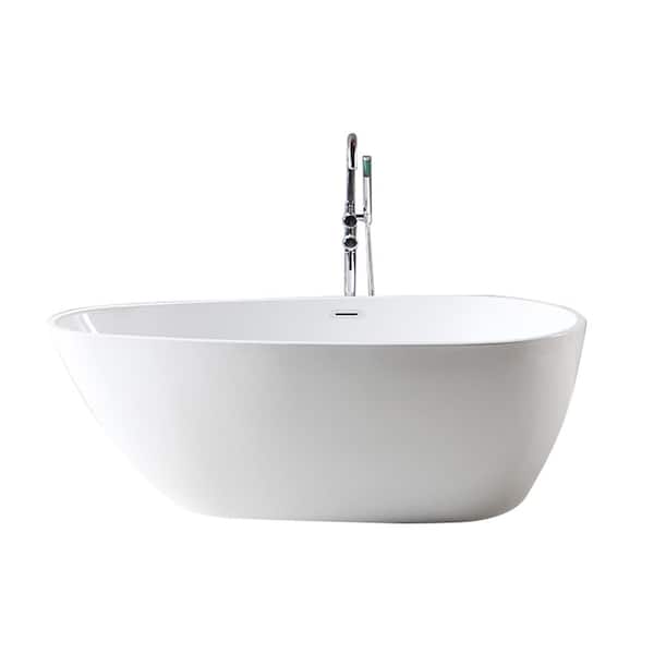 Dyconn Maria 59 in. Acrylic Flat-Bottom Non-Whirlpool Bathtub with Oval in White