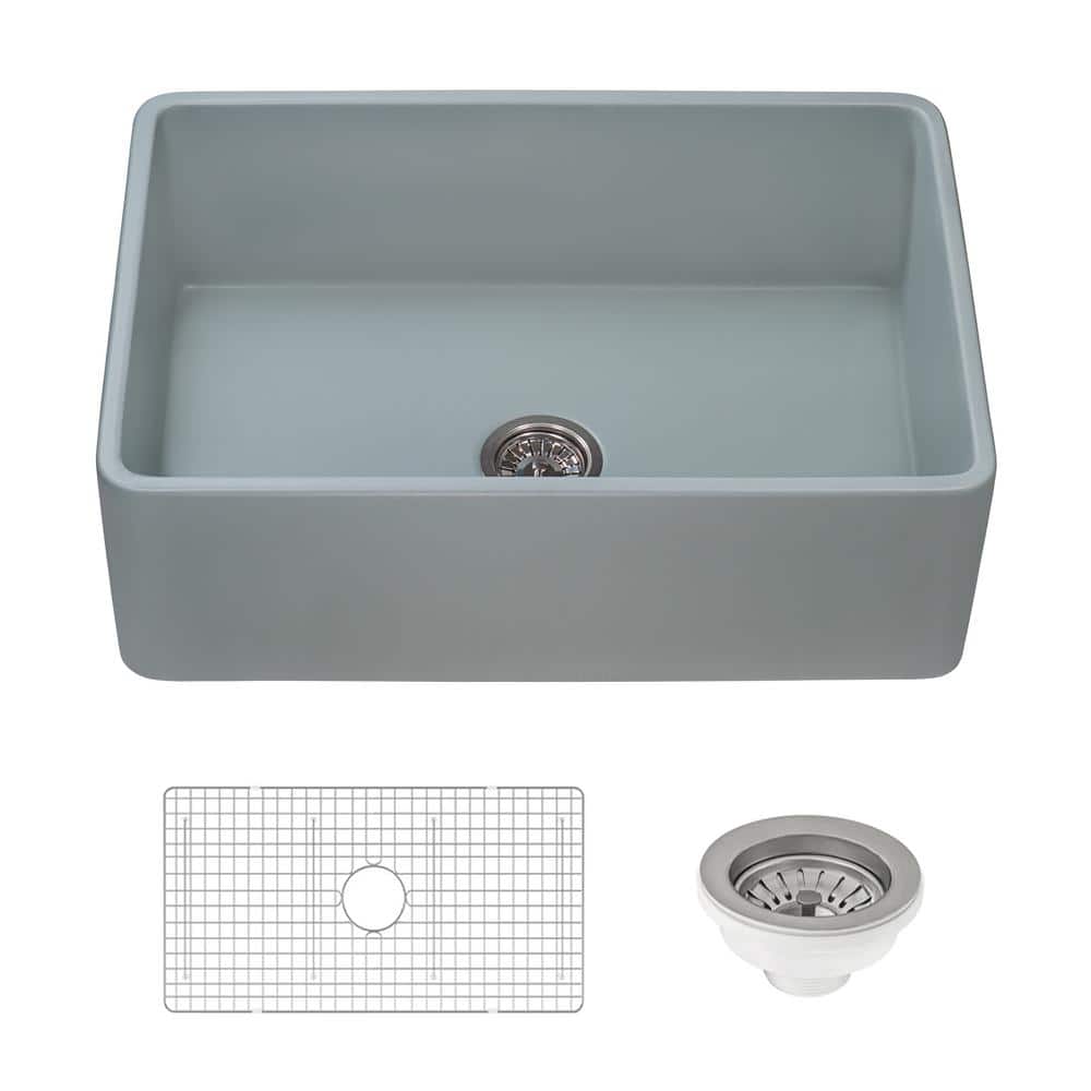 Fiamma 30 in. Apron-Front Reversible Farmhouse Single Bowl Horizon Gray Fireclay Kitchen Sink price history on PriceWatchPro