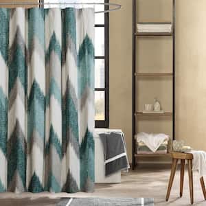 Alpine 72 in. Aqua Cotton Printed Shower Curtain