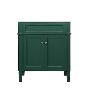Simply Living 30 in. W x 21.5 in. D x 35 in. H Bath Vanity in Green with Carrara White Porcelain Top