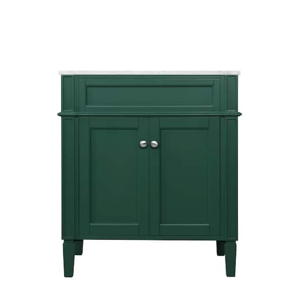 Unbranded Simply Living 30 in. W x 21.5 in. D x 35 in. H Bath Vanity in Green with Carrara White Porcelain Top