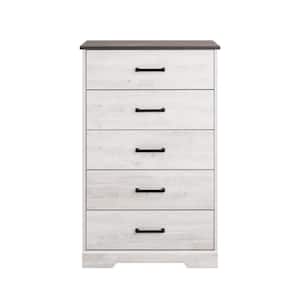 Rustic Ridge Washed White 5-Drawer 18.5 in. D x 27.5 in. W x 43.5 in. H Dresser Chest of Drawers