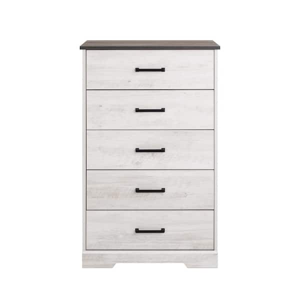 Prepac Rustic Ridge Washed White 5-Drawer 18.5 in. D x 27.5 in. W x 43.5 in. H Dresser Chest of Drawers