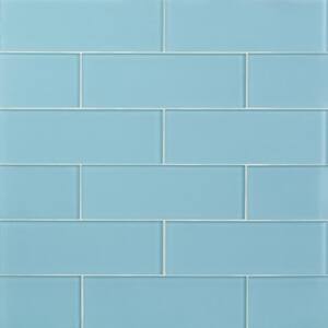 Ivy Hill Tile Contempo Turquoise 4 in. x 12 in. Frosted Glass Wall Tile ...