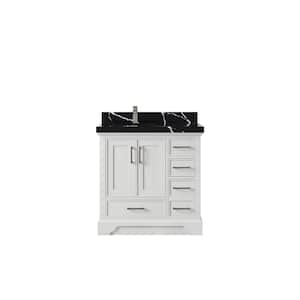 Charlotte 36 in. Left Offset Sink Freestanding White Bath Vanity with Calacatta Black Qt. Top Unassembled