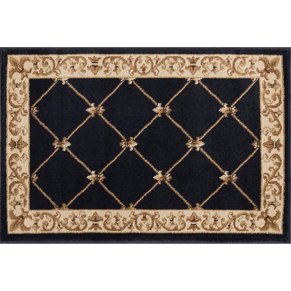 Elegant Black and Beige Polypropylene Indoor Area Rug
