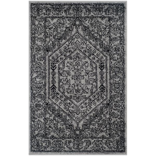 SAFAVIEH Adirondack Silver/Black Doormat 3 ft. x 4 ft. Border Medallion Area Rug