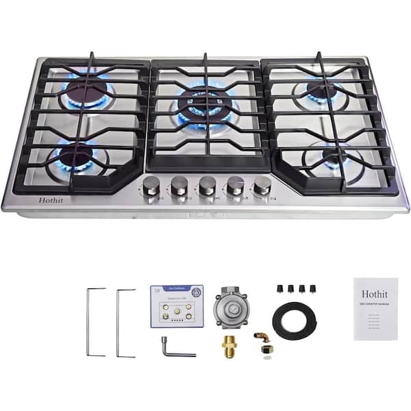 Unbranded 34 in. 5-Burners Recessed Gas Cooktop in Stainless Steel with Power Burners 36000 BTU, NG/LPG Convertible