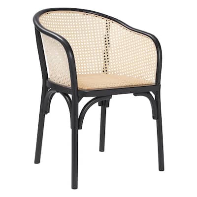 Elsy Black Arm Chair with Natural Rattan Seat (Set of 1)