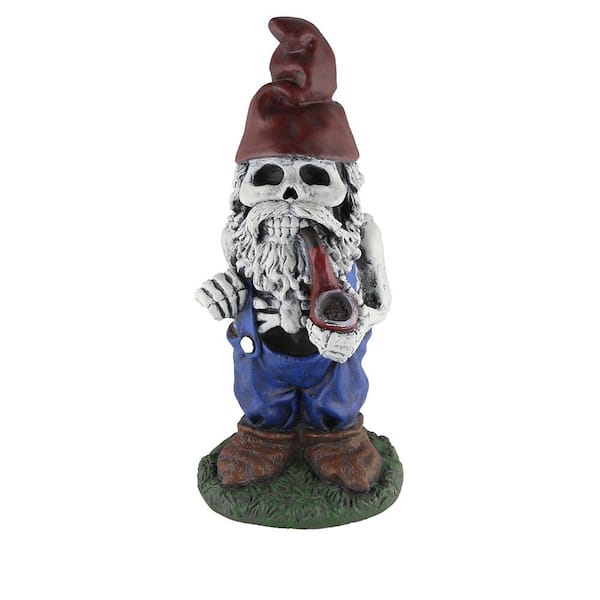 Design House 19 in. H Skeleton Man Gnome with Pipe Lawn Statuary