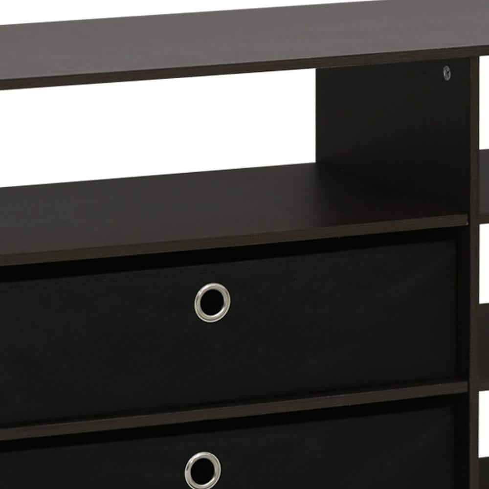 Modern Walnut Wood TV Stand with Storage Bins for 55-Inch TV
