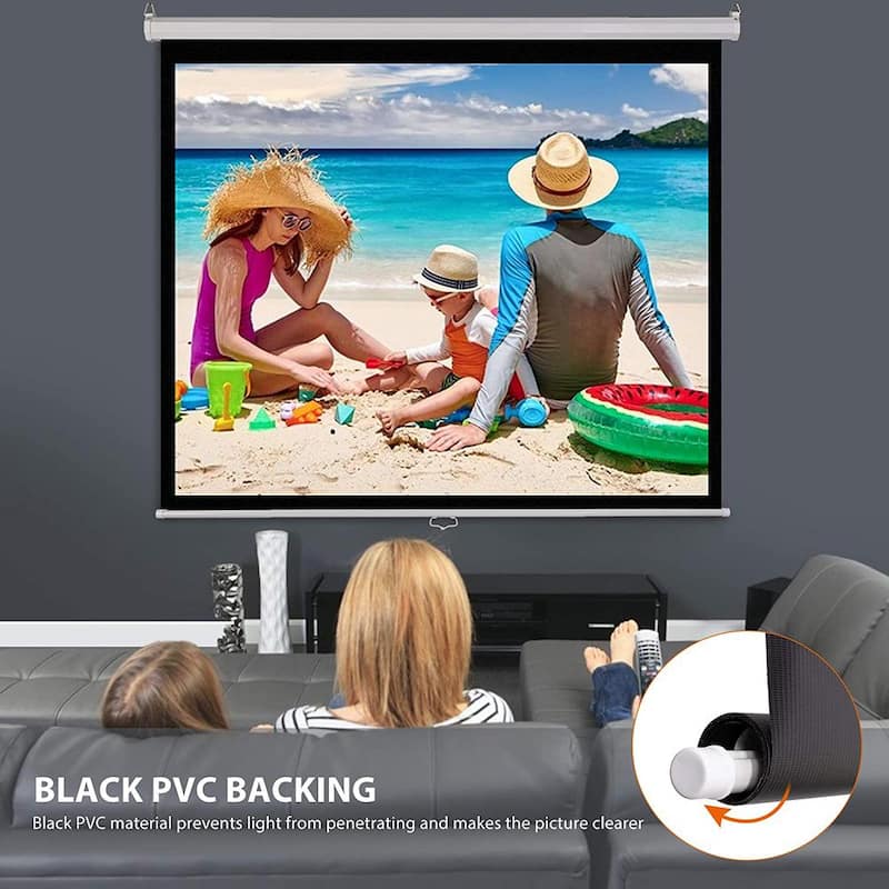 120 in. Manual Pull-Down Retractable Projector Screen, 1:1 HD