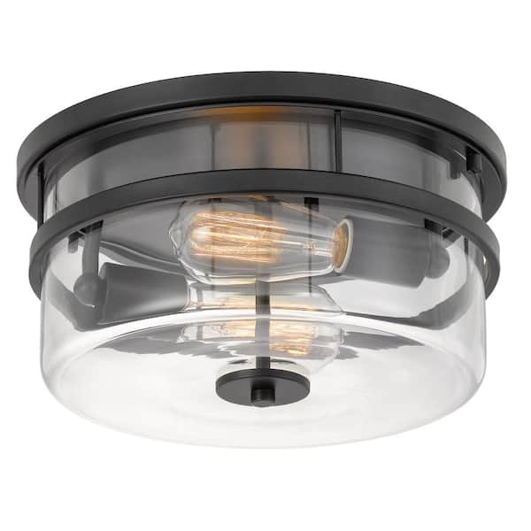 Worldwide Lighting Kenmore 13 in. x 13 in. x 6.38 in. 2-Light Black Flush Mount