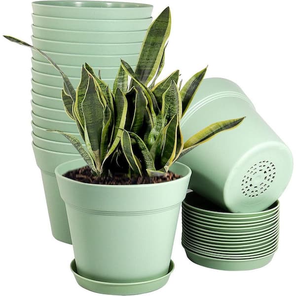 ITOPFOX Modern 6 in. L x 6 in. W x 5 in. H Green Plastic Round Indoor Planter (16-Pack)