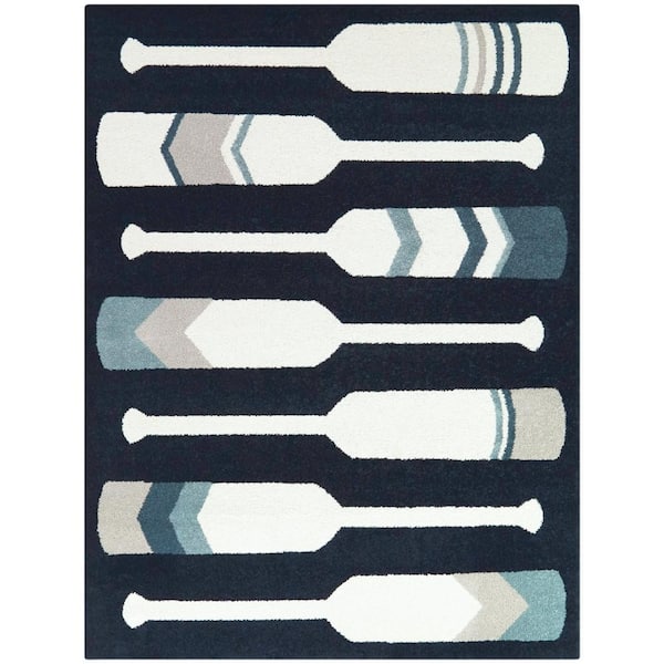 BALTA Joseph Navy Blue 8 ft. x 10 ft. Boat Paddles Area Rug