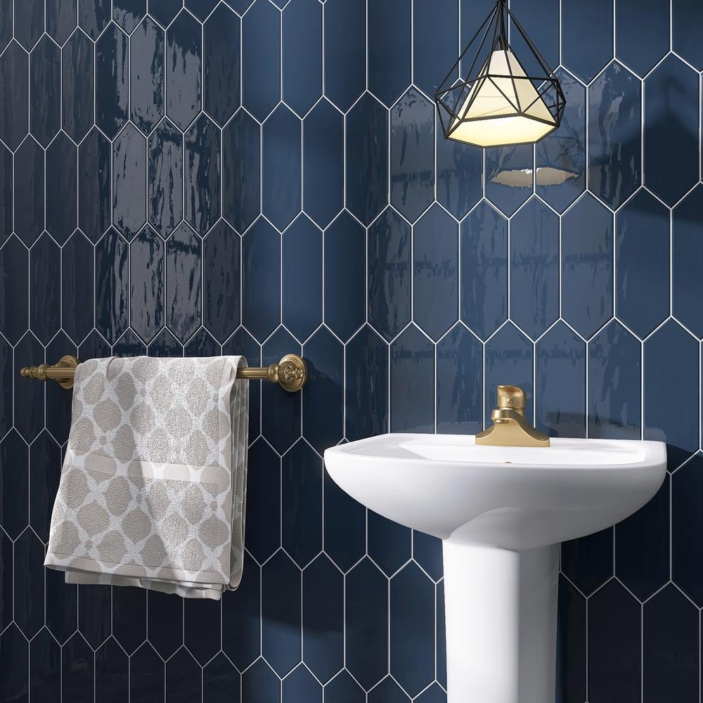 Denim Blue Polished Ceramic Picket Wall Tile 3.94" x 11.81"