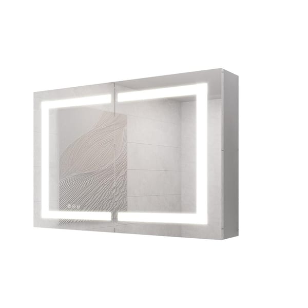 Unbranded 36 in. W x 24 in. H Rectangular Aluminum LED Medicine Cabinet with Mirror, Anti-Fog Recessed or Surface Mount