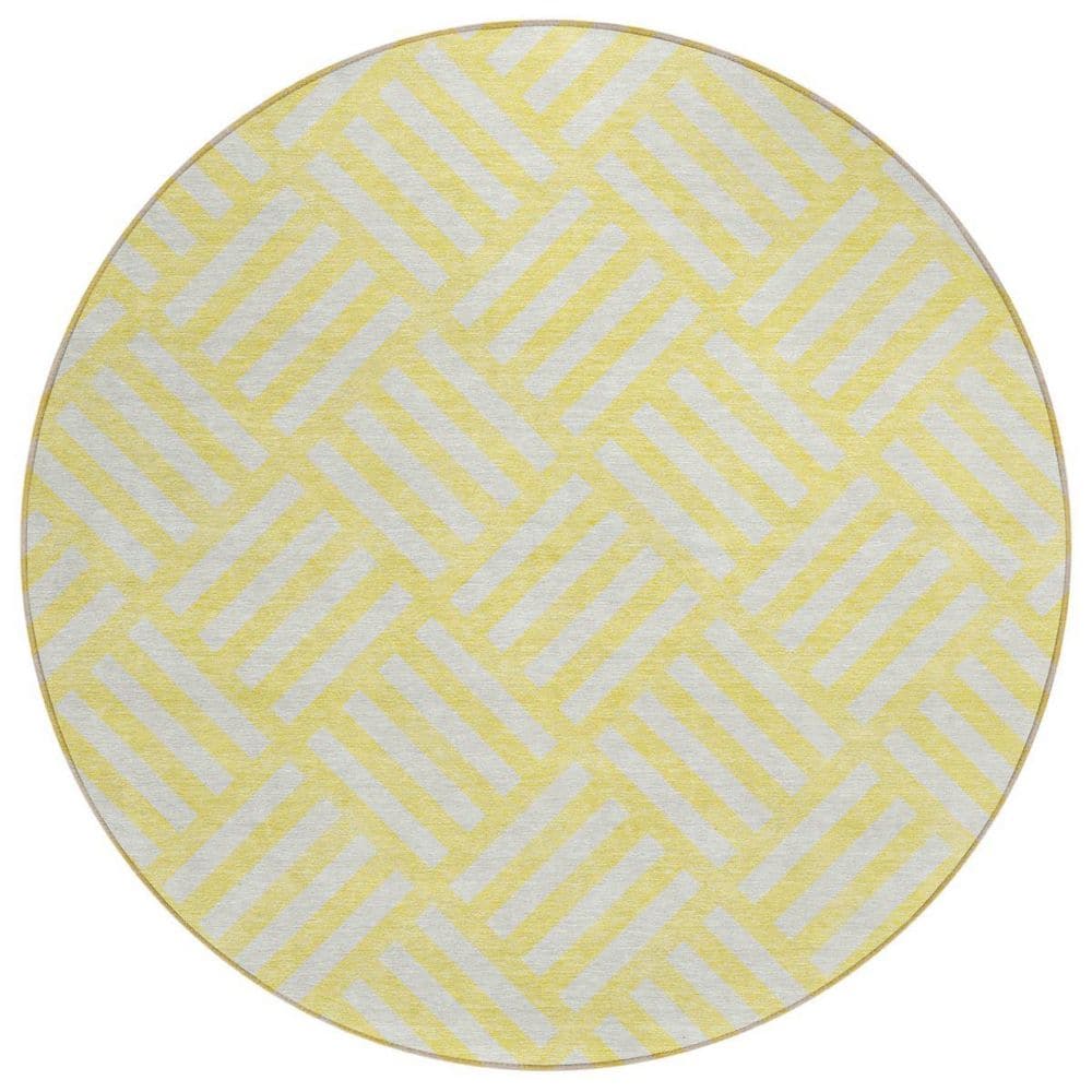 Yellow, Ivory 8 ft. Round Woven Geometric Polyester Round Indoor/Outdoor Area Rug price history on PriceWatchPro