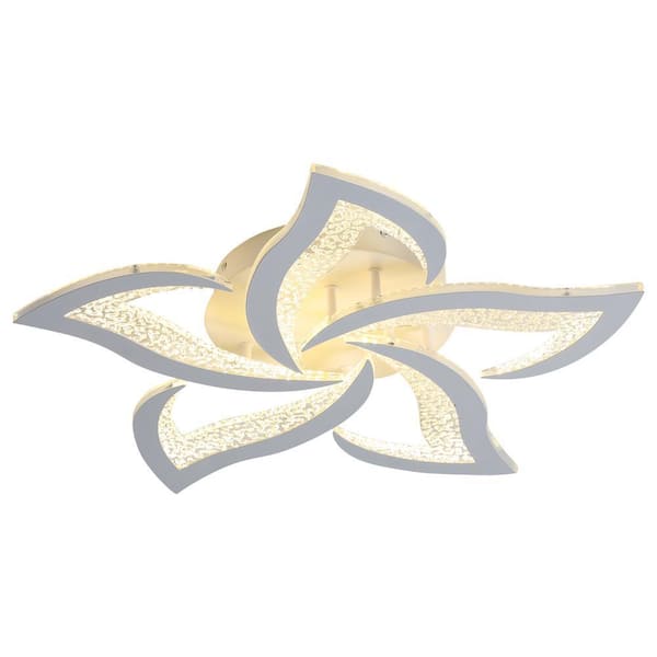 23.2 in. Selectable LED Flower Shape Design Dimmable Chandelier Flush Mount Ceiling Lights White