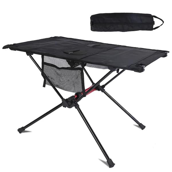 23.62 in. Width, Black Squares Steel Frame Rectangle Aluminum Portable Foldable Indoor and Outdoor Picnic Tables