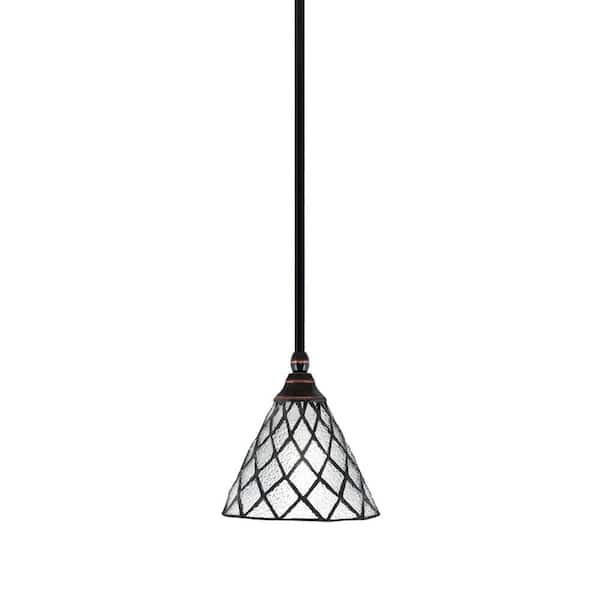 Unbranded Sparta 100-Watt 1-Light Black Copper Mini Pendant Light with Diamond Ice Art Glass and Light Bulb Not Included