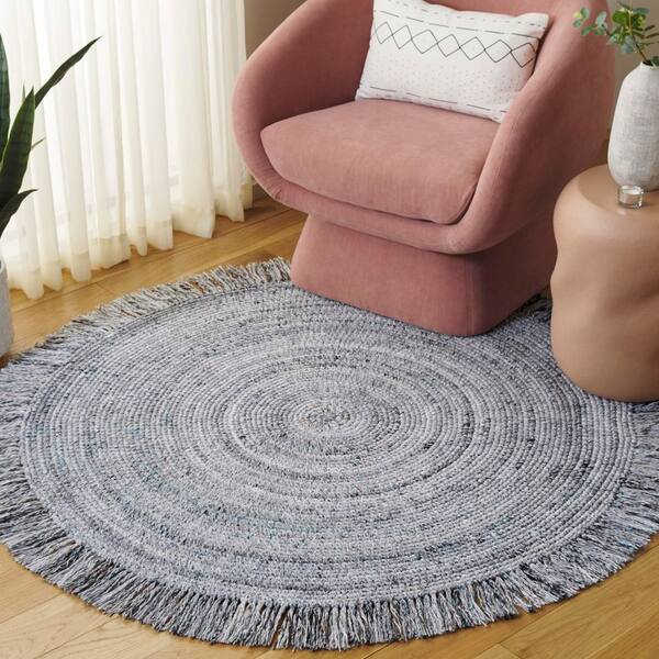 Renewal 3 ft. x 3 ft. Ivory/Black Woven Fringe Round Area Rug