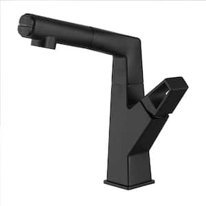 Single Handle Single Hole Bathroom Faucet Brass Sink Faucets w/Pull Out Sprayer & 360-Degree Rotary Lift in Matte Black